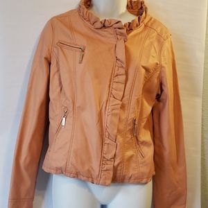Peachy-pink ruffled leather-feel jacket